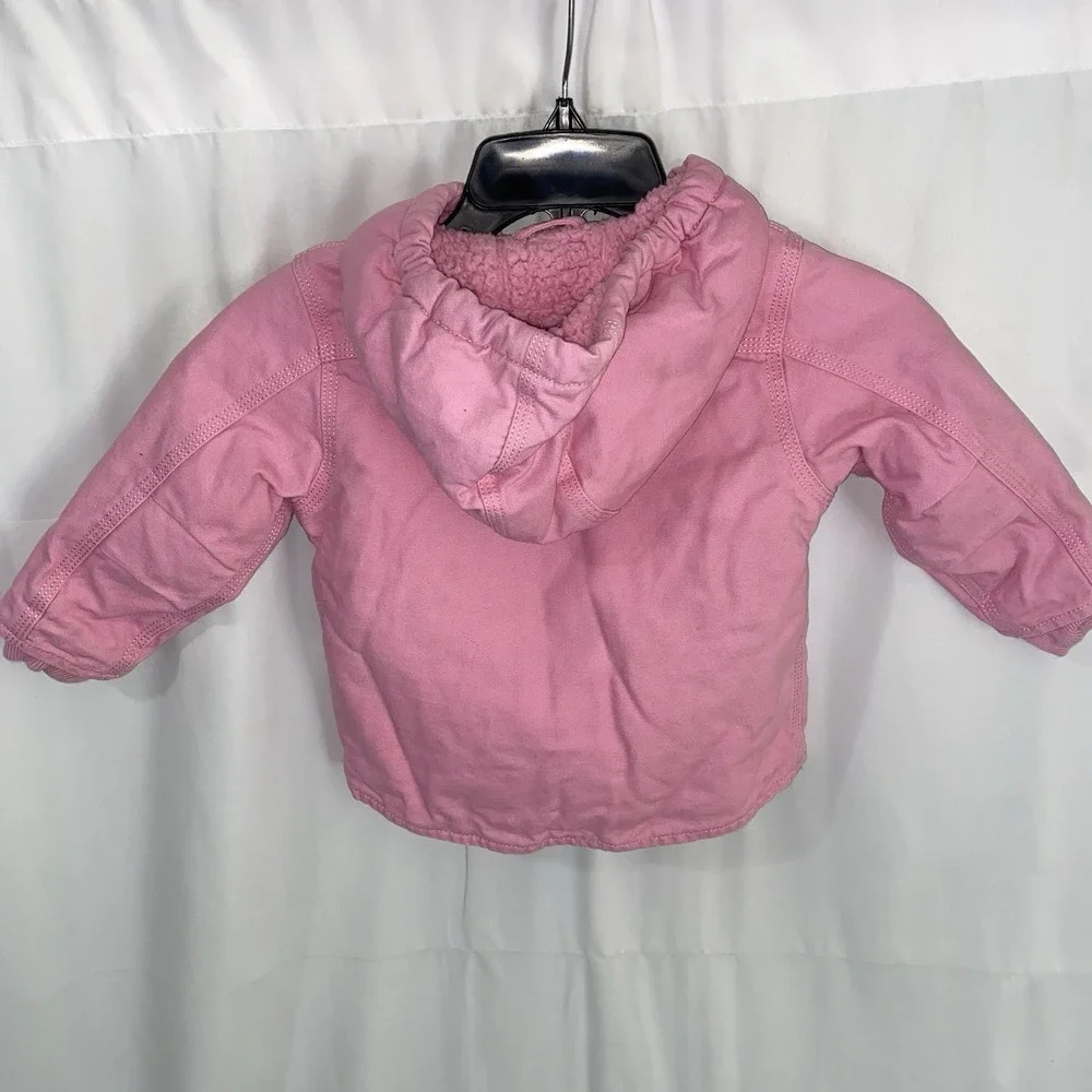 Carhartt Jacket Girls 2T Pink Hooded Canvas Sherpa Lined Full Zip